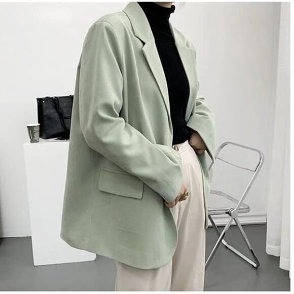 Zara Womens Small Single Button Flowy Blazer Khaki Green Oversized Office Career - Picture 2 of 11